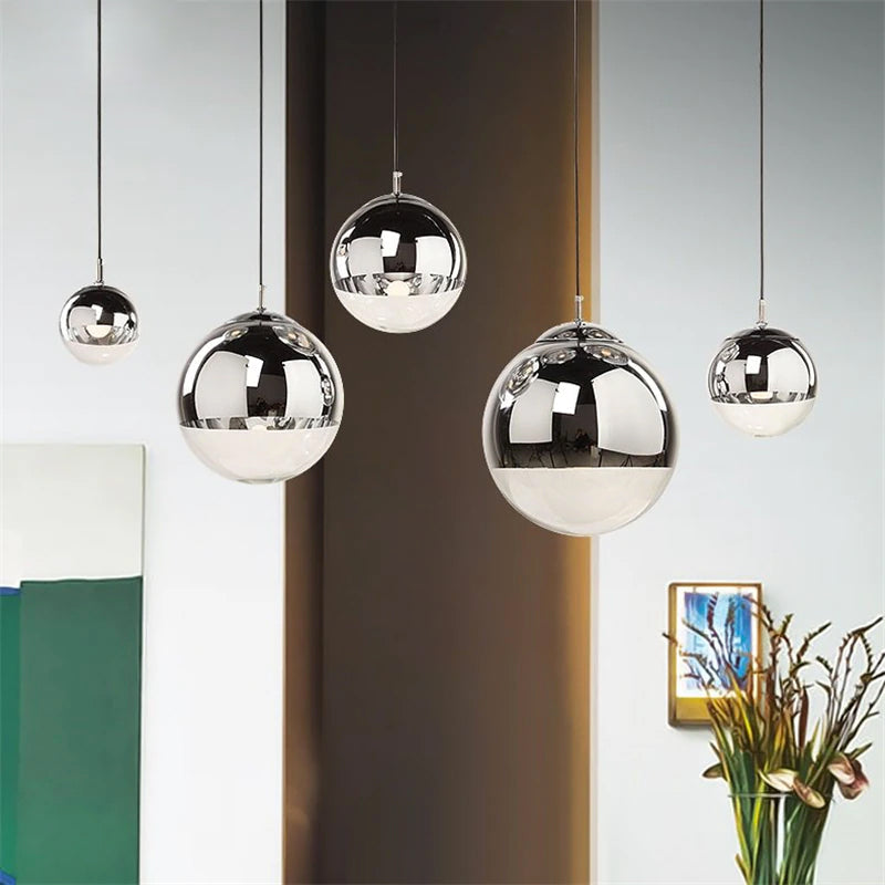 NovaSphere Glass Pendant Light With Silver Halves And Clear Spheres For Modern Interiors