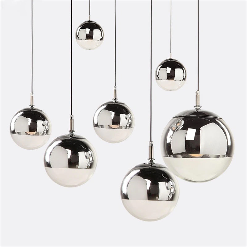 NovaSphere Glass Pendant Light With Silver Halves And Clear Spheres For Modern Interiors