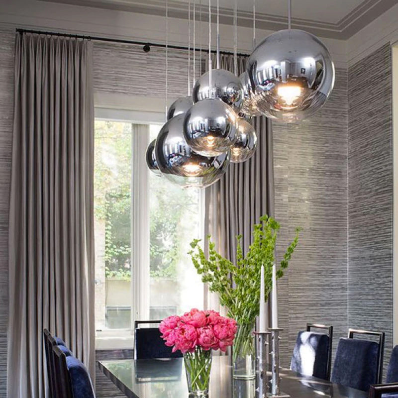 NovaSphere Glass Pendant Light With Silver Halves And Clear Spheres For Modern Interiors