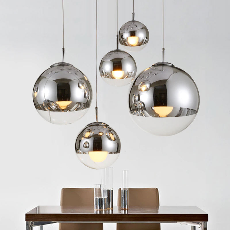 NovaSphere Glass Pendant Light With Silver Halves And Clear Spheres For Modern Interiors