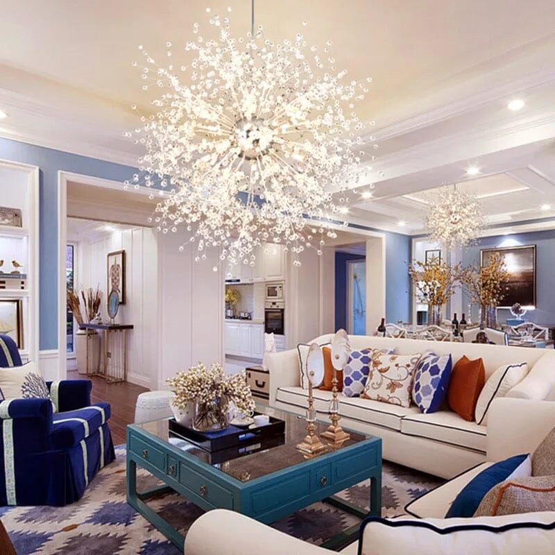 Lumenara Crystal Dandelion Pendant Ceiling Light With Adjustable Height In Iron And Acrylic