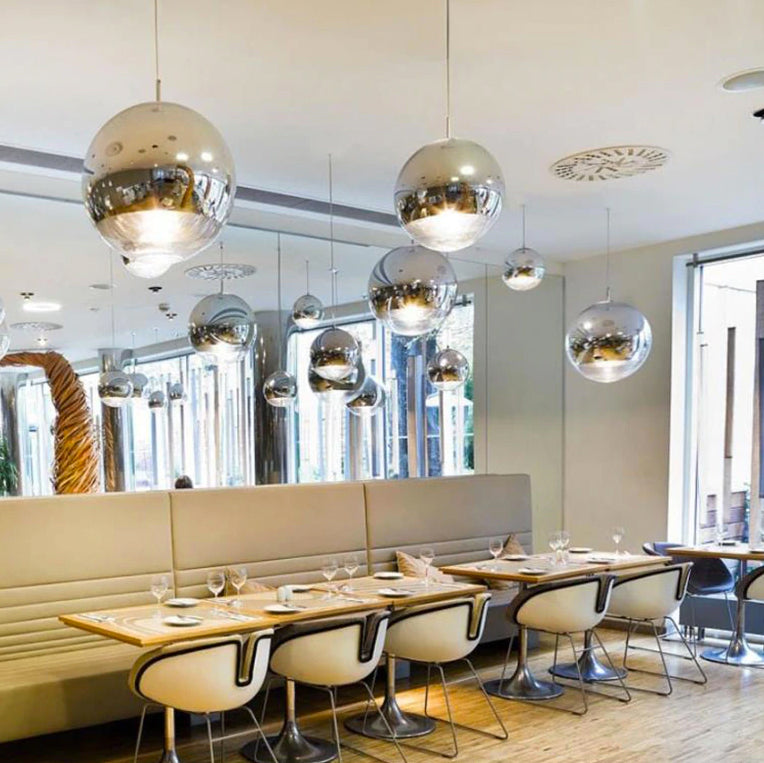 NovaSphere Glass Pendant Light With Silver Halves And Clear Spheres For Modern Interiors