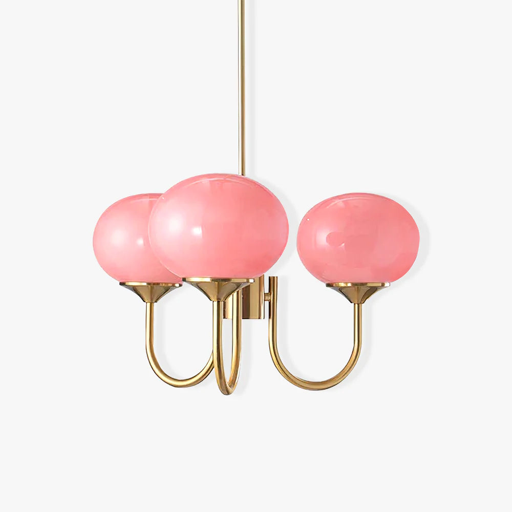 AuricLuxe Gold Finish Chandelier With Pink Glass Shades For Glam Modern Interiors