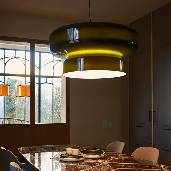 Aurela Blown Glass Pendant Lamp With Organic Form Design Semi Transparent Two Volume Shape Available In Various Colors
