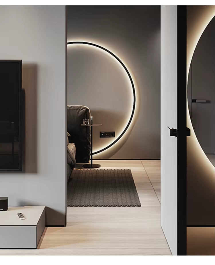SolaraHalo Round Wall Light for Modern Minimalist Interiors Sun-Inspired Contemporary Fixture with Soft Ambient Glow
