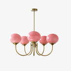 AuricLuxe Gold Finish Chandelier With Pink Glass Shades For Glam Modern Interiors