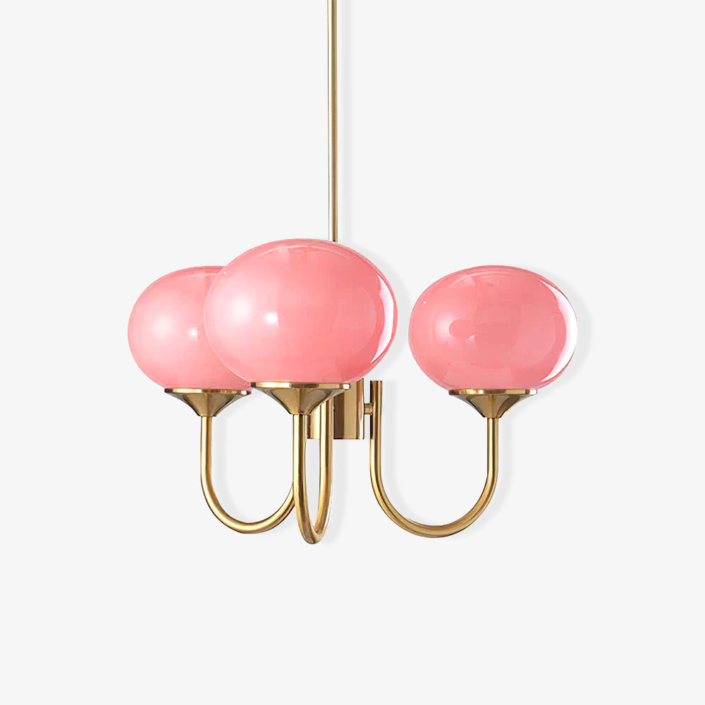 AuricLuxe Gold Finish Chandelier With Pink Glass Shades For Glam Modern Interiors