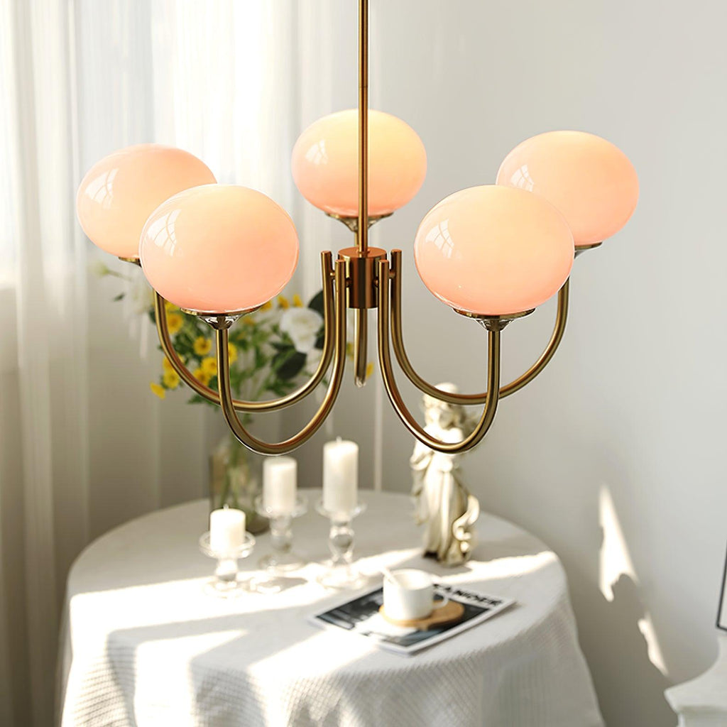 AuricLuxe Gold Finish Chandelier With Pink Glass Shades For Glam Modern Interiors