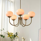 AuricLuxe Gold Finish Chandelier With Pink Glass Shades For Glam Modern Interiors