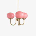 AuricLuxe Gold Finish Chandelier With Pink Glass Shades For Glam Modern Interiors