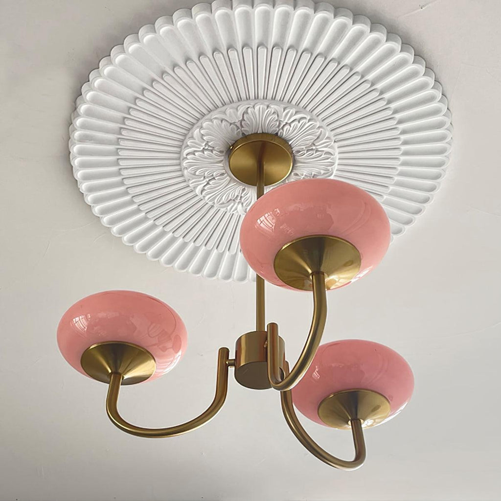 AuricLuxe Gold Finish Chandelier With Pink Glass Shades For Glam Modern Interiors