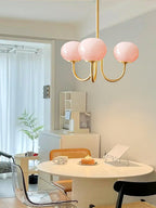 AuricLuxe Gold Finish Chandelier With Pink Glass Shades For Glam Modern Interiors