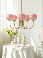 AuricLuxe Gold Finish Chandelier With Pink Glass Shades For Glam Modern Interiors