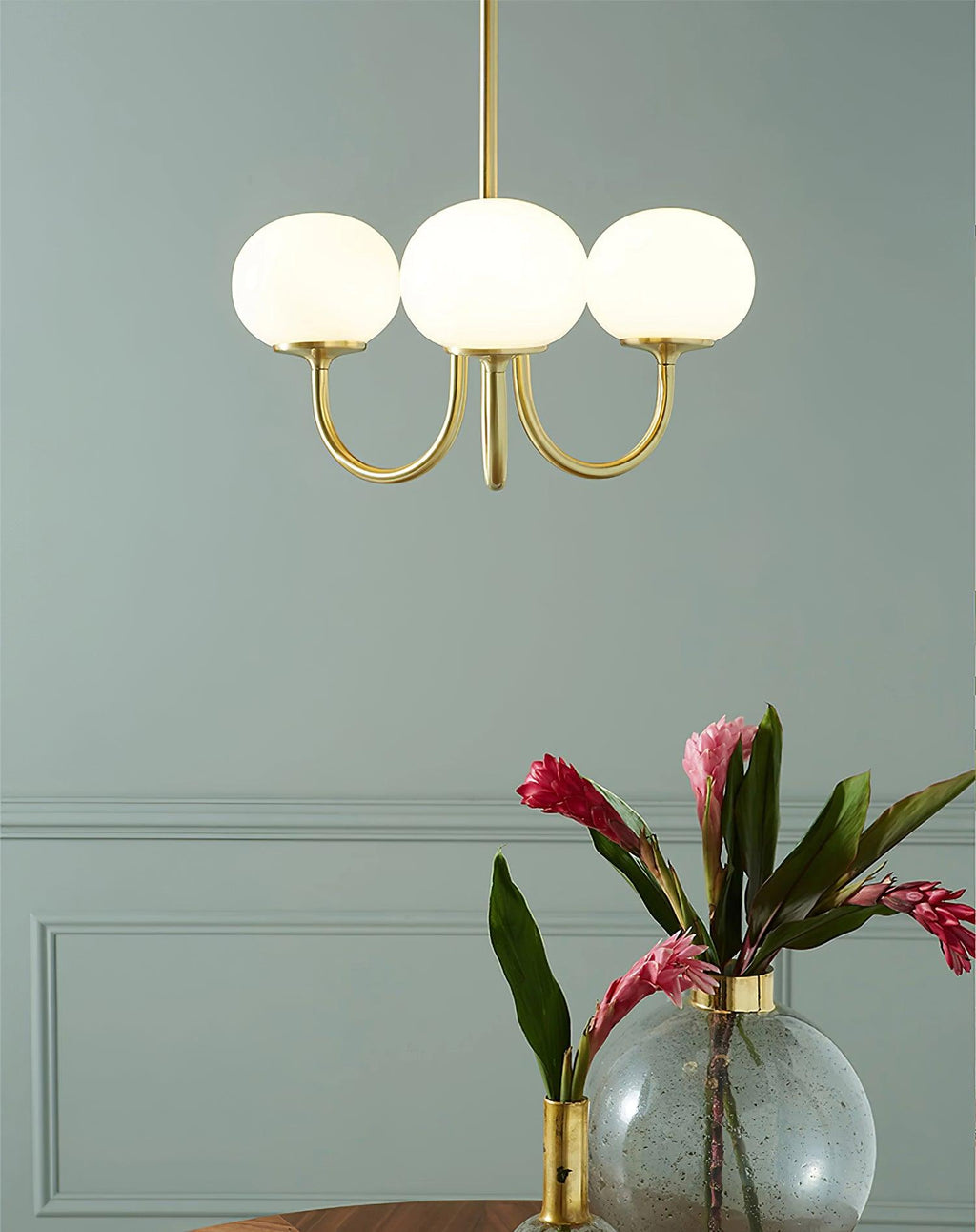AuricLuxe Gold Finish Chandelier With Pink Glass Shades For Glam Modern Interiors