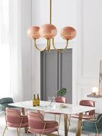 AuricLuxe Gold Finish Chandelier With Pink Glass Shades For Glam Modern Interiors