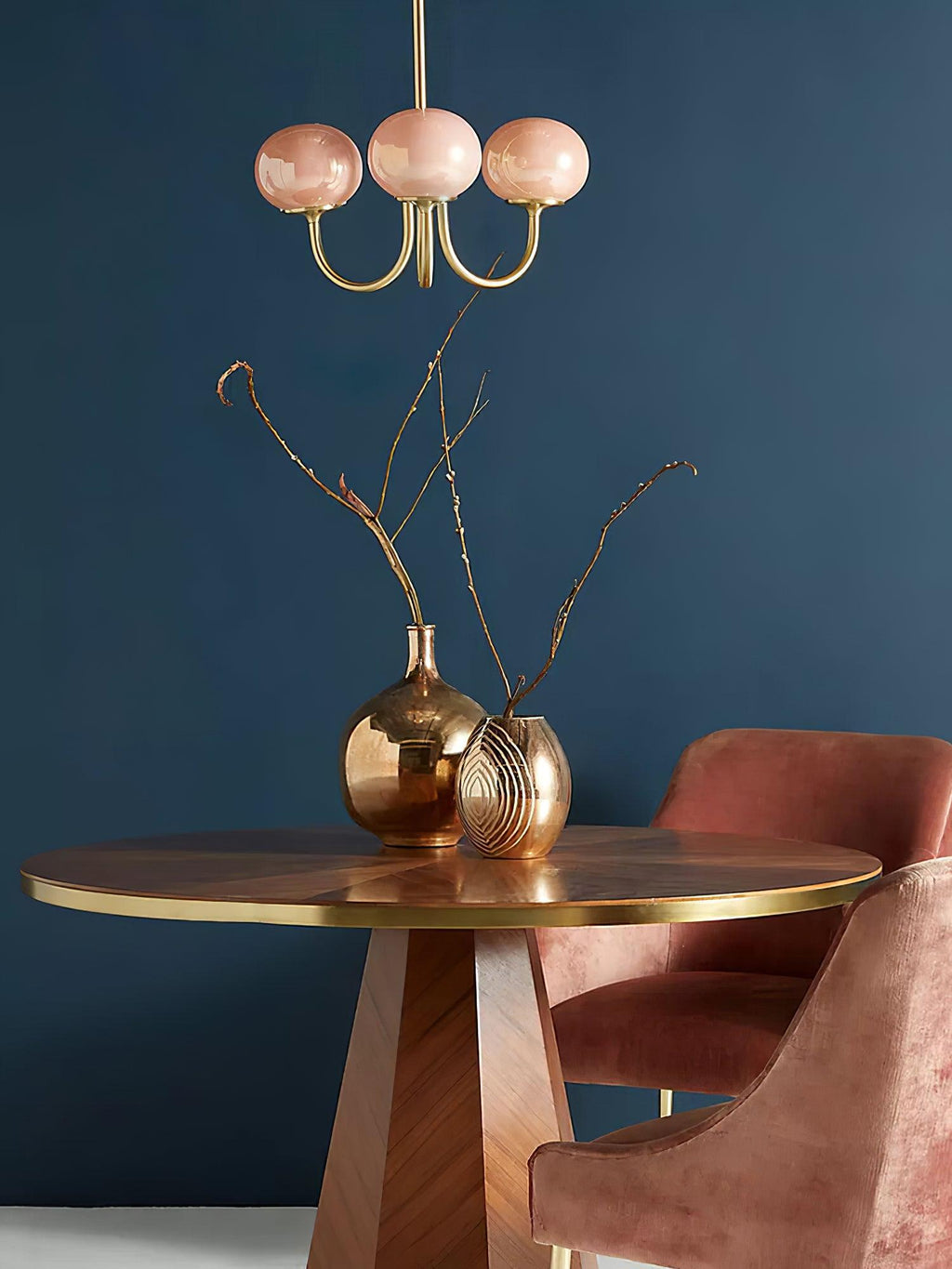 AuricLuxe Gold Finish Chandelier With Pink Glass Shades For Glam Modern Interiors