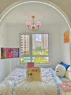 AuricLuxe Gold Finish Chandelier With Pink Glass Shades For Glam Modern Interiors