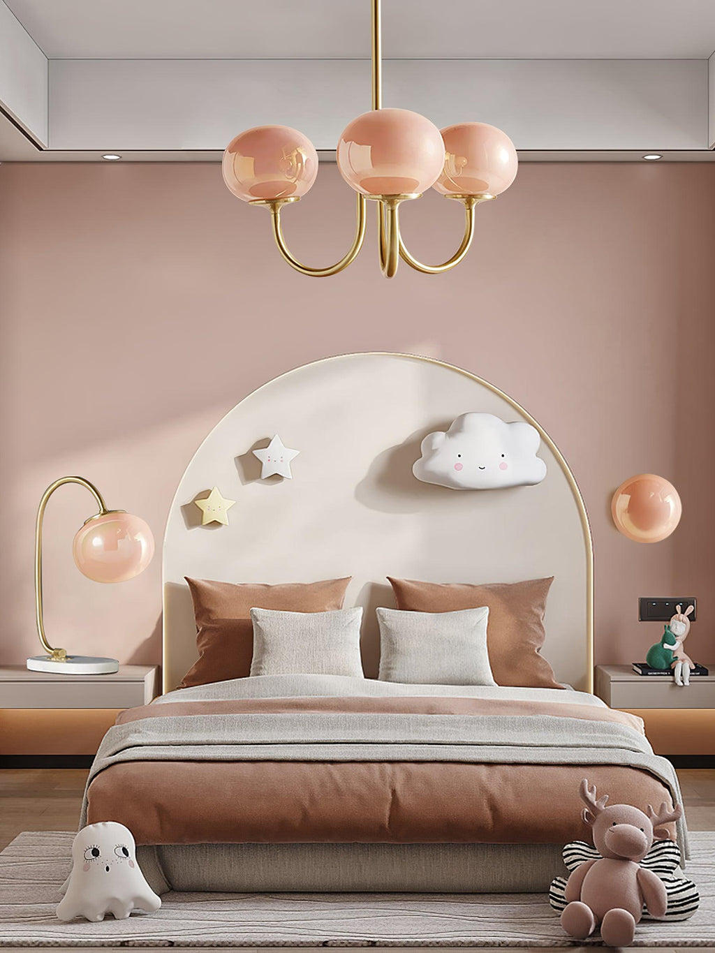 AuricLuxe Gold Finish Chandelier With Pink Glass Shades For Glam Modern Interiors