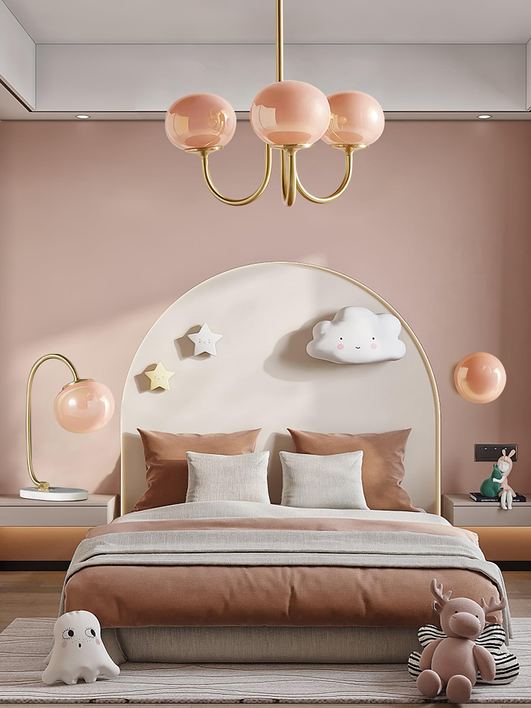 AuricLuxe Gold Finish Chandelier With Pink Glass Shades For Glam Modern Interiors