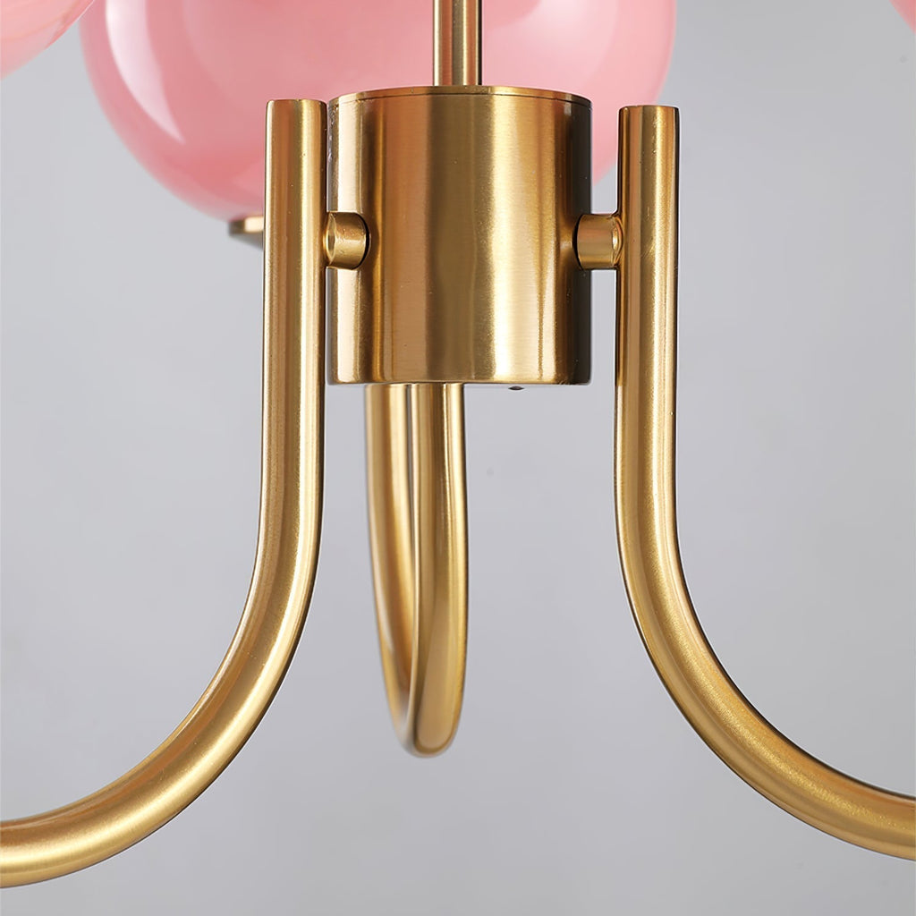 AuricLuxe Gold Finish Chandelier With Pink Glass Shades For Glam Modern Interiors