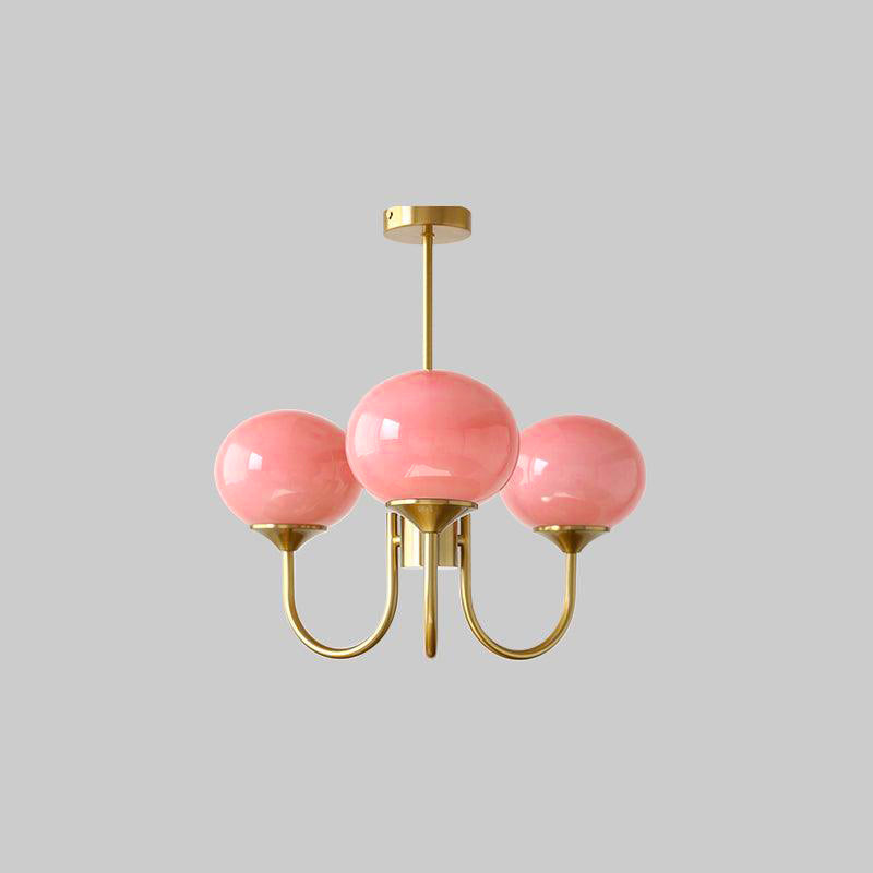 AuricLuxe Gold Finish Chandelier With Pink Glass Shades For Glam Modern Interiors