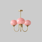 AuricLuxe Gold Finish Chandelier With Pink Glass Shades For Glam Modern Interiors
