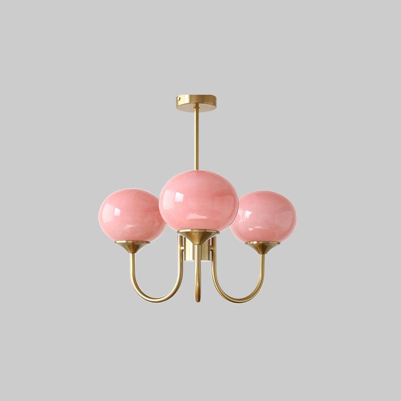 AuricLuxe Gold Finish Chandelier With Pink Glass Shades For Glam Modern Interiors