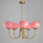 AuricLuxe Gold Finish Chandelier With Pink Glass Shades For Glam Modern Interiors