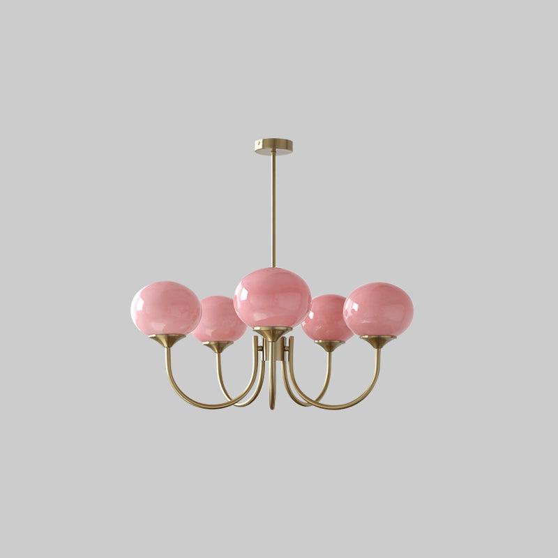 AuricLuxe Gold Finish Chandelier With Pink Glass Shades For Glam Modern Interiors