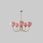 AuricLuxe Gold Finish Chandelier With Pink Glass Shades For Glam Modern Interiors