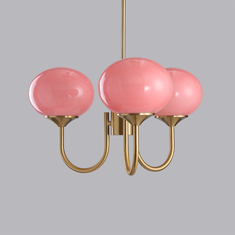 AuricLuxe Gold Finish Chandelier With Pink Glass Shades For Glam Modern Interiors