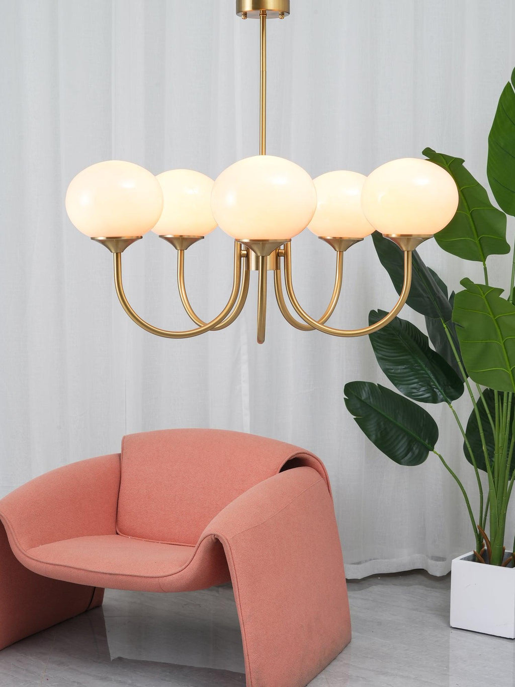 AuricLuxe Gold Finish Chandelier With Pink Glass Shades For Glam Modern Interiors