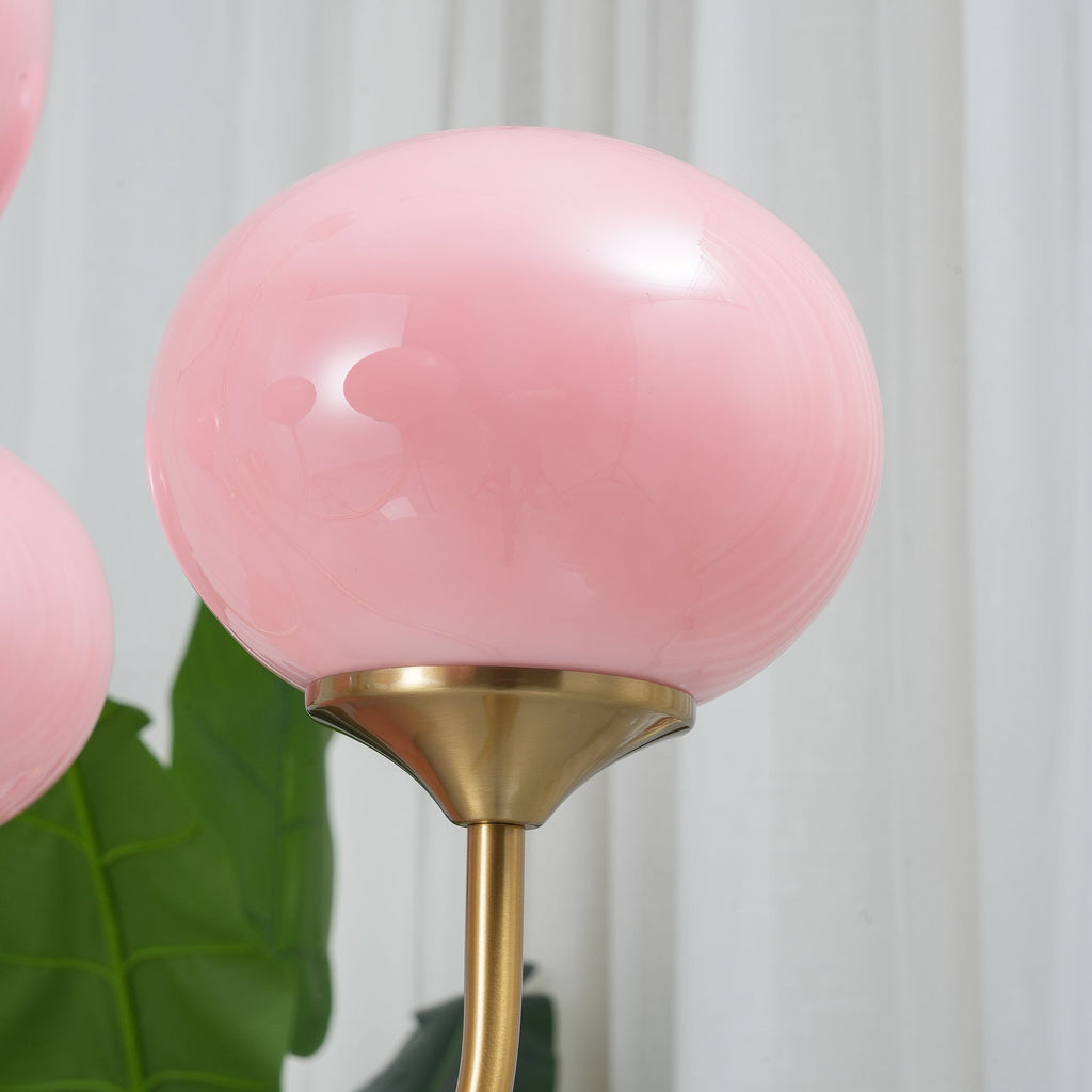 AuricLuxe Gold Finish Chandelier With Pink Glass Shades For Glam Modern Interiors