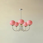 AuricLuxe Gold Finish Chandelier With Pink Glass Shades For Glam Modern Interiors
