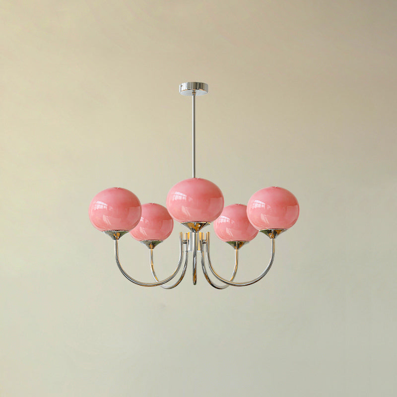 AuricLuxe Gold Finish Chandelier With Pink Glass Shades For Glam Modern Interiors