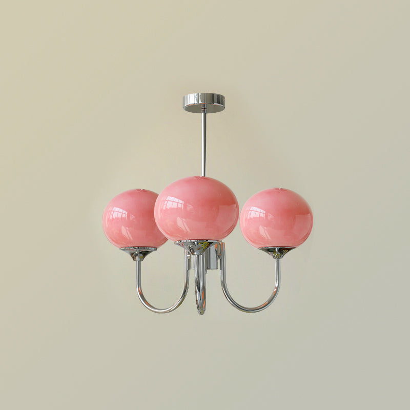 AuricLuxe Gold Finish Chandelier With Pink Glass Shades For Glam Modern Interiors