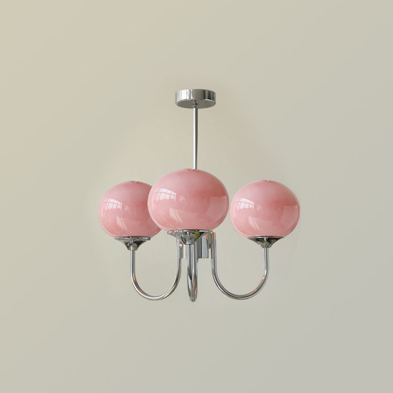 AuricLuxe Gold Finish Chandelier With Pink Glass Shades For Glam Modern Interiors