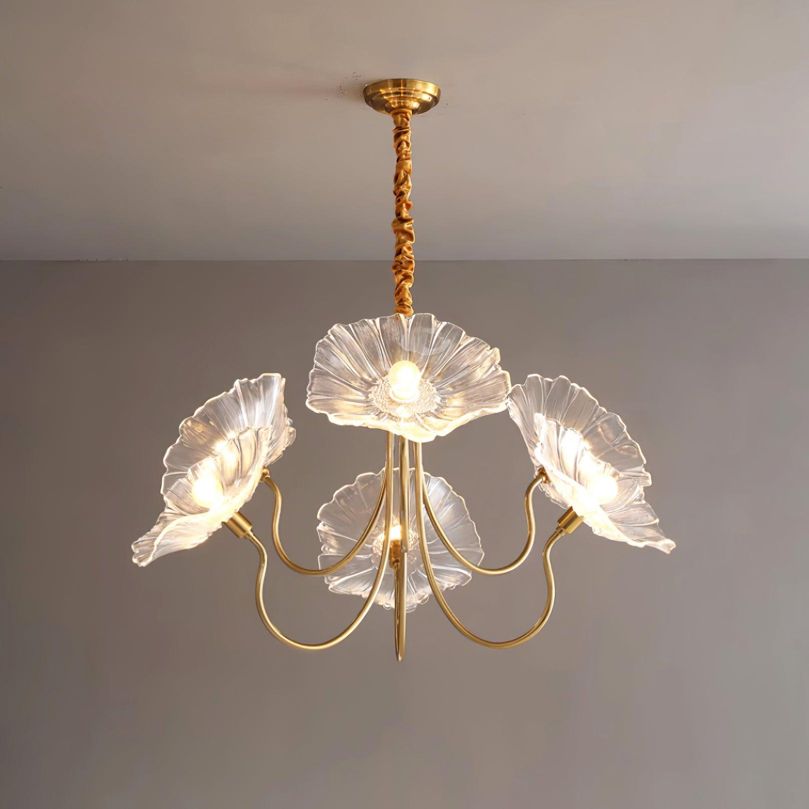 Lyra Murano Glass Flower Chandelier With Frosted Leaf Bloom Light Soft Ambient Glow