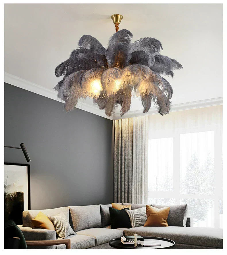 FeatherLoom Pendant Chandelier Handcrafted Ostrich Feather Light for Modern Living Spaces