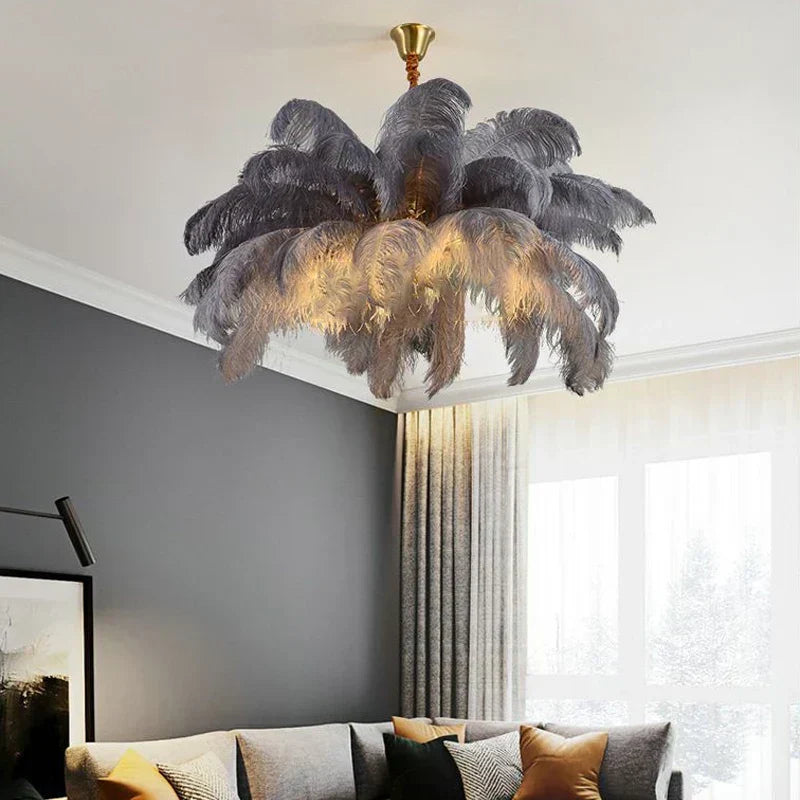 FeatherLoom Pendant Chandelier Handcrafted Ostrich Feather Light for Modern Living Spaces