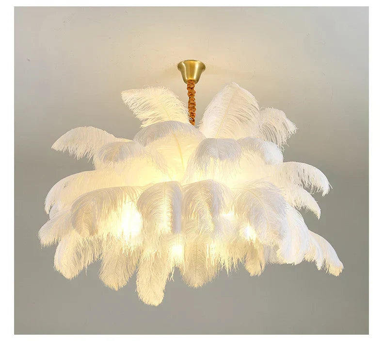 FeatherLoom Pendant Chandelier Handcrafted Ostrich Feather Light for Modern Living Spaces