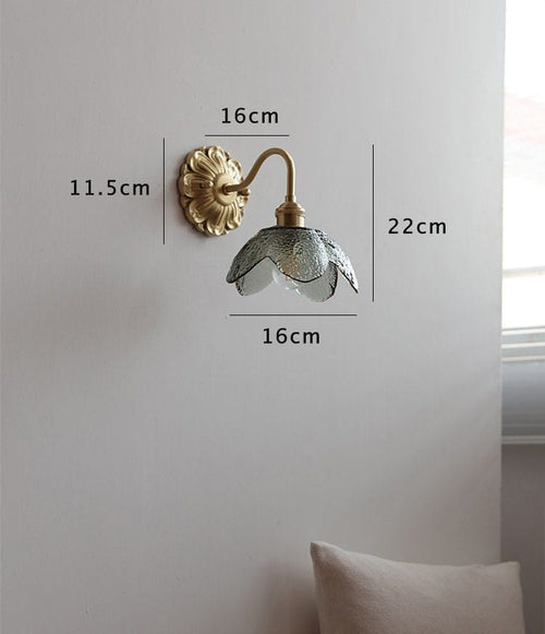 AstraLily Wall Light With Seeded Glass Shade And Brushed Brass Finish Art Nouveau Inspired Sconce
