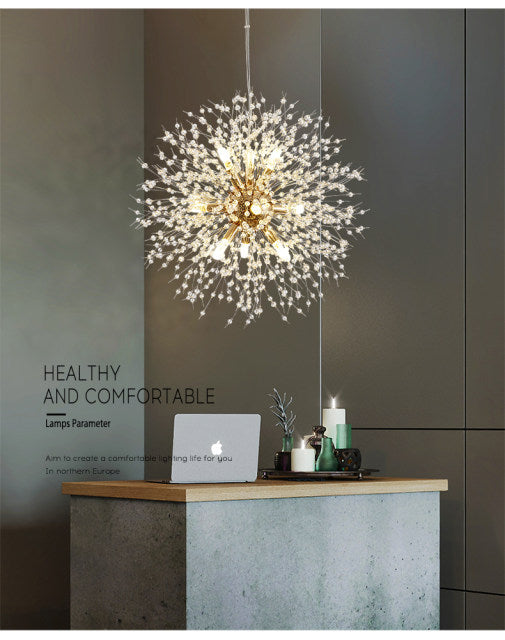 Lumenara Crystal Dandelion Pendant Ceiling Light With Adjustable Height In Iron And Acrylic
