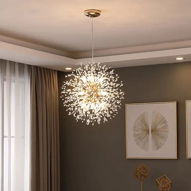 Lumenara Crystal Dandelion Pendant Ceiling Light With Adjustable Height In Iron And Acrylic