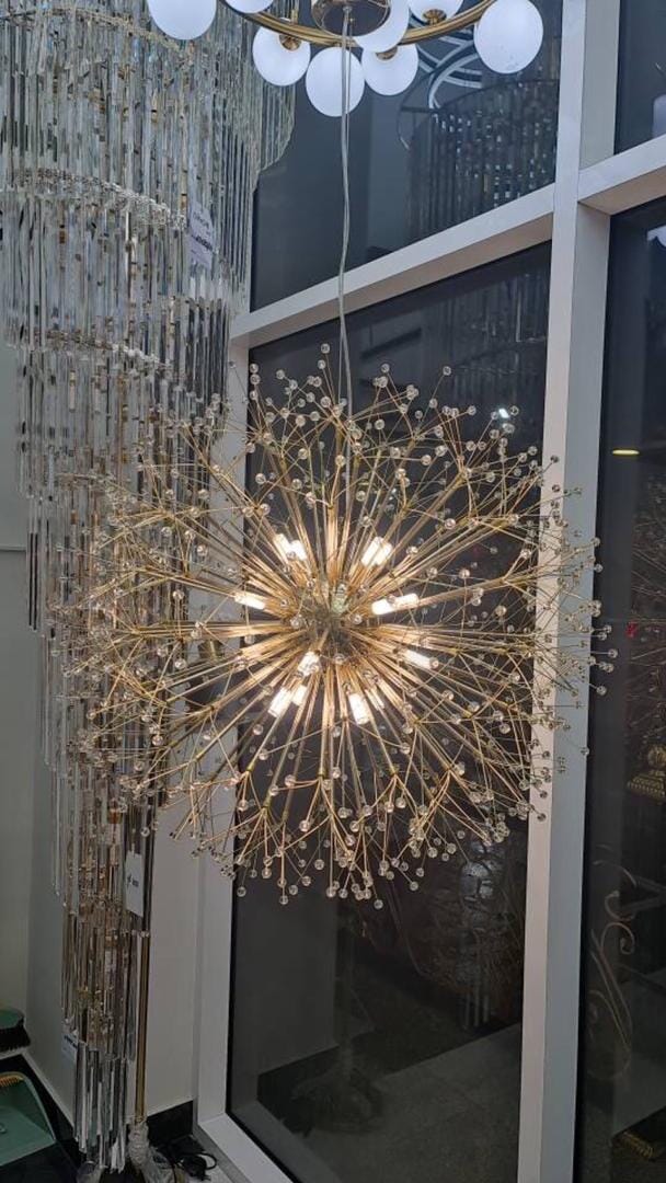 Lumenara Crystal Dandelion Pendant Ceiling Light With Adjustable Height In Iron And Acrylic