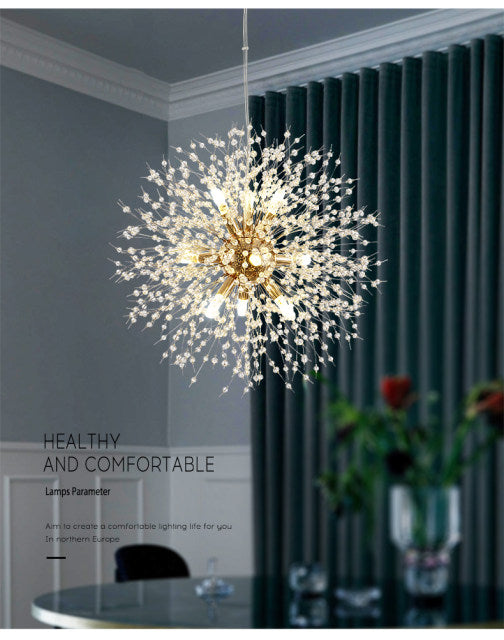 Lumenara Crystal Dandelion Pendant Ceiling Light With Adjustable Height In Iron And Acrylic