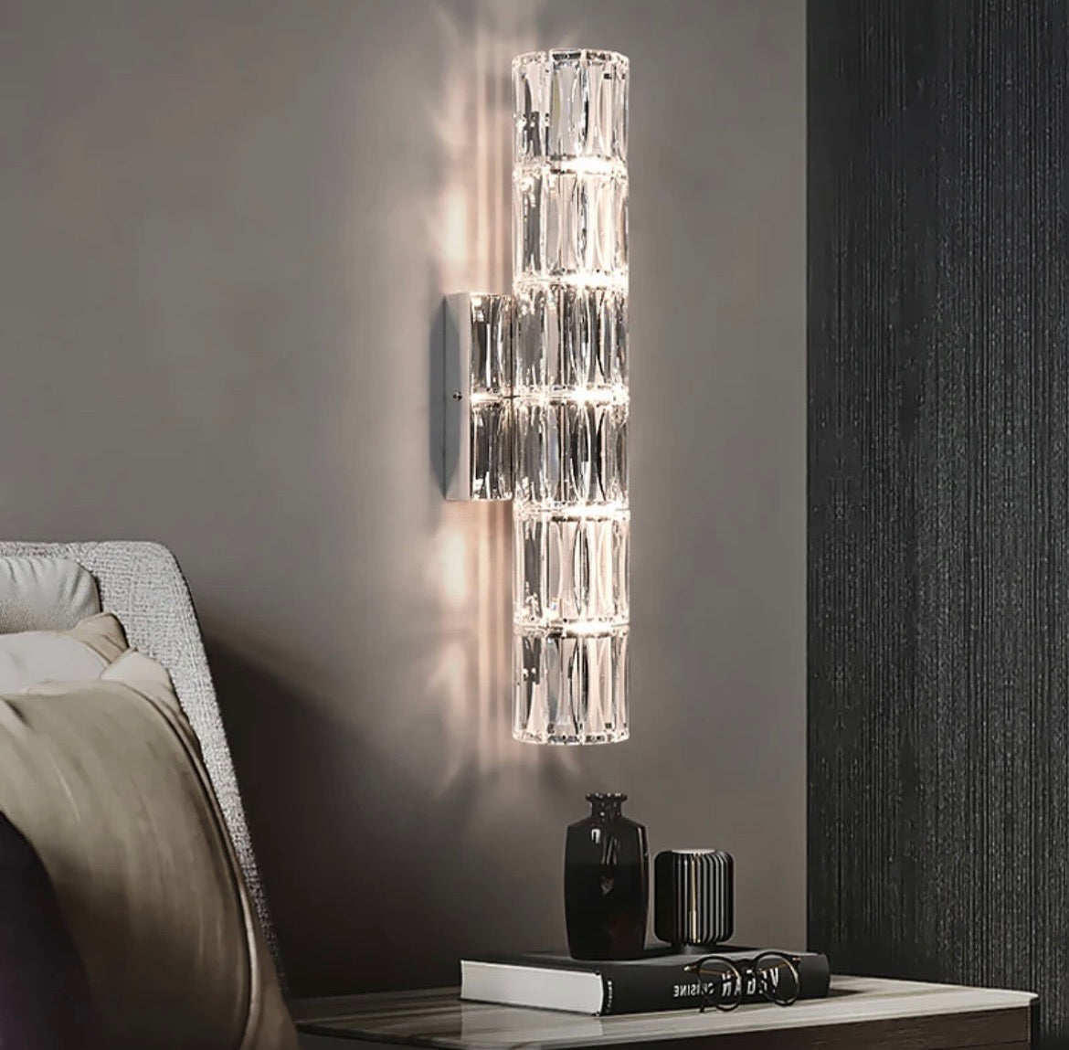 Solara Crystal Wall Light In Stainless Steel Finish With Energy Efficient G4 LED Illumination And Clear Crystal Accents